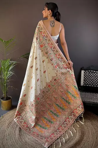 White woven design pashmina saree