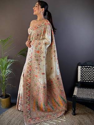 White woven design pashmina saree 3
