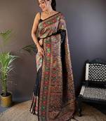Black woven design zari pashmina saree
