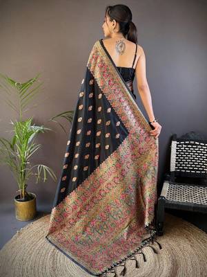 Black woven design zari pashmina saree 2