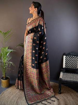 Black woven design zari pashmina saree 3