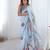 Blue women floral printed mirror work saree