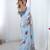 Blue women floral printed mirror work saree