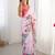 Pink floral printed embellished mirror work lace border saree with blouse piece