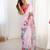 Pink floral printed embellished mirror work lace border saree with blouse piece