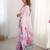 Pink floral printed embellished mirror work lace border saree with blouse piece