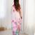 Pink floral printed embellished mirror work lace border saree with blouse piece
