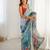 Blue floral printed mirror work saree