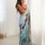 Blue floral printed mirror work saree