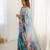 Blue floral printed mirror work saree