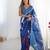 Navy blue striped printed mirror work saree