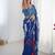 Navy blue striped printed mirror work saree