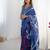 Navy blue striped printed mirror work saree