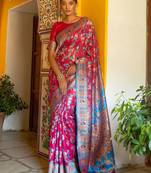 Pink pink chanderi silk pashmina saree with unstitched blouse piece