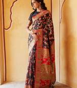 Black black chanderi silk pashmina saree with unstitched blouse piece