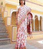 White woven design zari silk blend saree