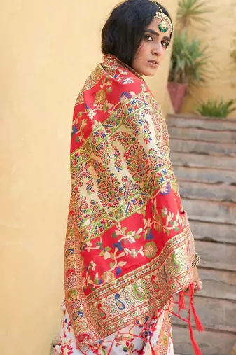 White woven design zari silk blend saree