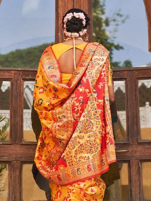 Yellow yellow chanderi silk pashmina saree with unstitched blouse piece 3