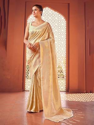 White ethnic motifs woven design zari saree 1