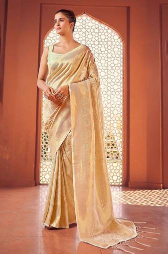 White ethnic motifs woven design zari saree