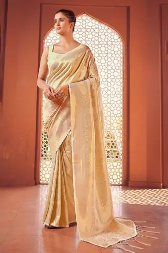 White ethnic motifs woven design zari saree