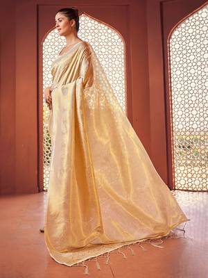 White ethnic motifs woven design zari saree 2