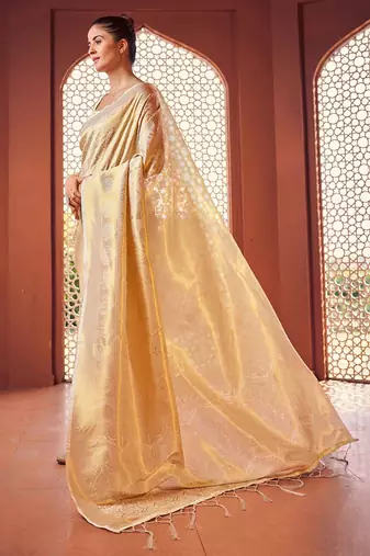 White ethnic motifs woven design zari saree