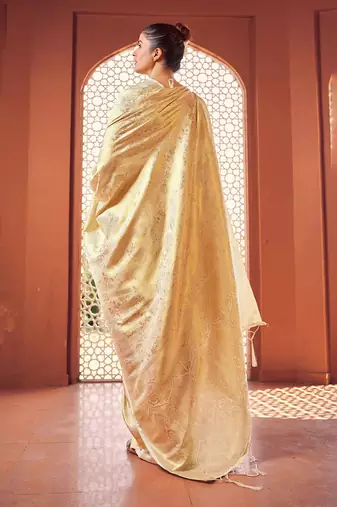 White ethnic motifs woven design zari saree