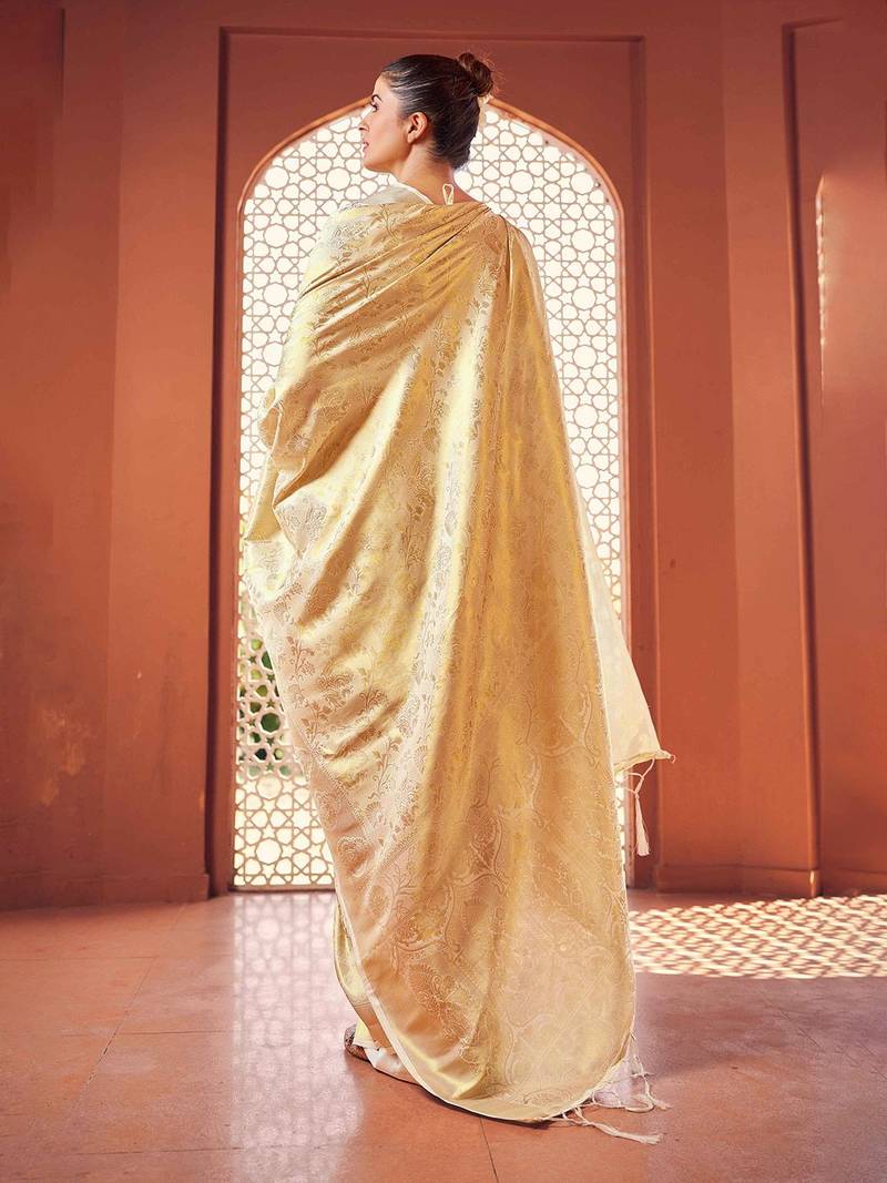 White ethnic motifs woven design zari saree