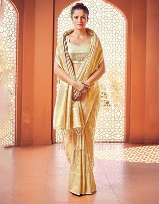 White ethnic motifs woven design zari saree 4