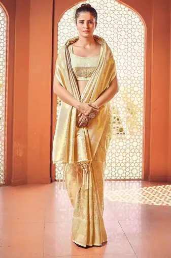 White ethnic motifs woven design zari saree