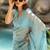 Turquoise floral beads and stones poly chiffon saree