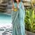 Turquoise floral beads and stones poly chiffon saree