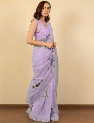 Lavender floral printed beads and stones saree 3
