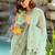 Green floral printed beads and stones saree