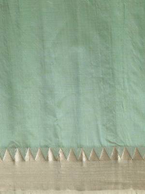 Sea green sea green & gold-toned solid saree 3