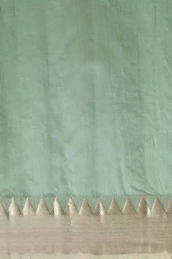 Sea green sea green & gold-toned solid saree