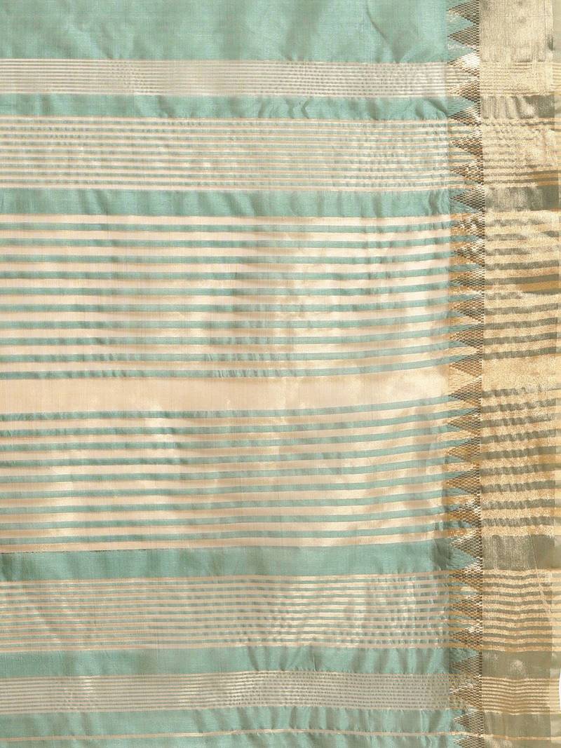 Sea green sea green & gold-toned solid saree