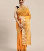 Mustard mustard yellow & golden solid zari silk cotton solid saree