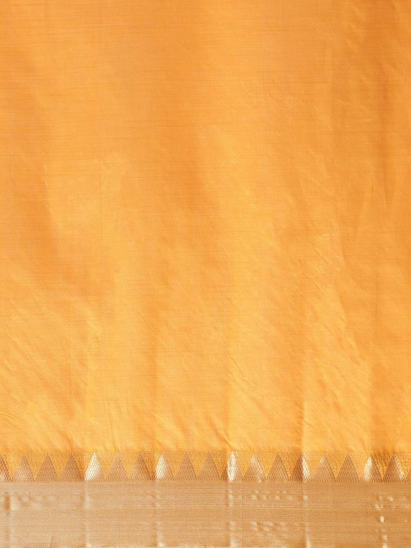 Mustard mustard yellow & golden solid zari silk cotton solid saree
