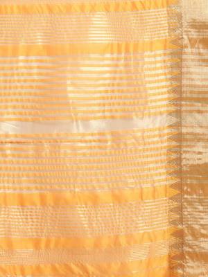 Mustard mustard yellow & golden solid zari silk cotton solid saree 4