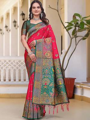 Red woven design zari art silk saree 1
