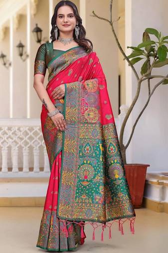 Red woven design zari art silk saree