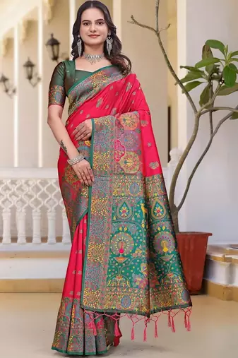 Red woven design zari art silk saree