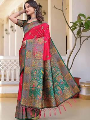 Red woven design zari art silk saree 2