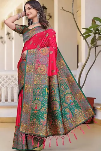 Red woven design zari art silk saree