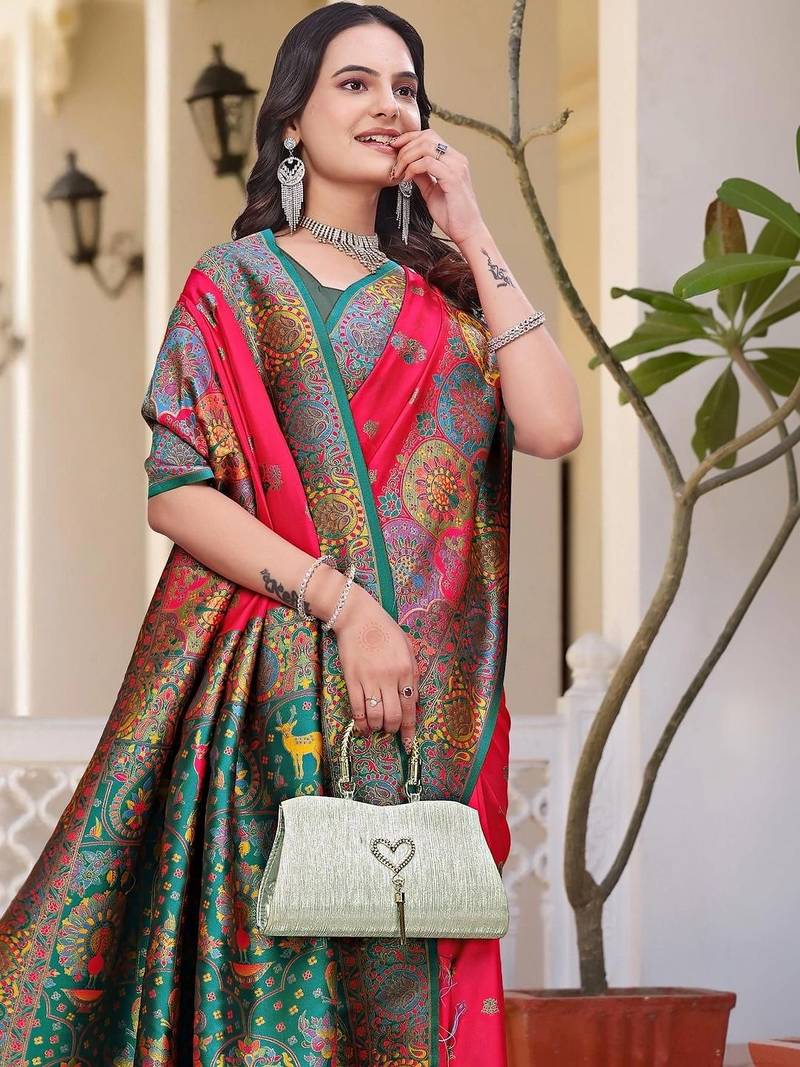 Red woven design zari art silk saree