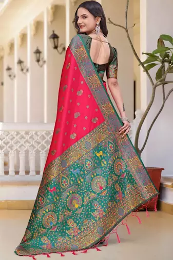 Red woven design zari art silk saree
