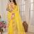 Yellow embellished mirror work net ruffle saree with blouse piece