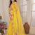 Yellow embellished mirror work net ruffle saree with blouse piece